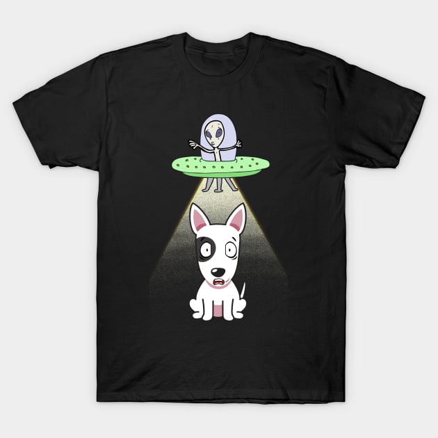 Funny bull terrier is being abducted by aliens T-Shirt by Pet Station